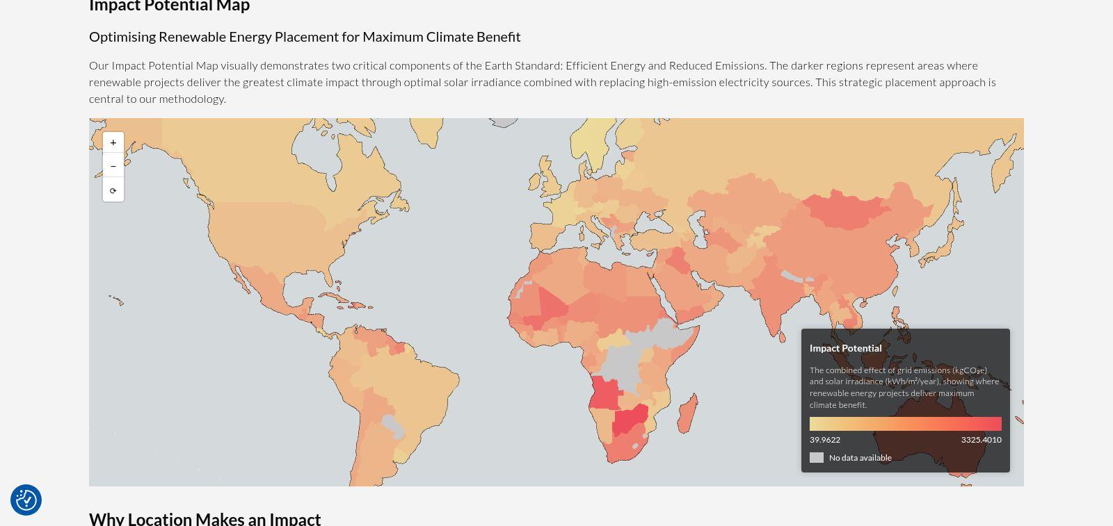 Decarb.Earth Impact Potential Map: a global choropleth of solar impact potential